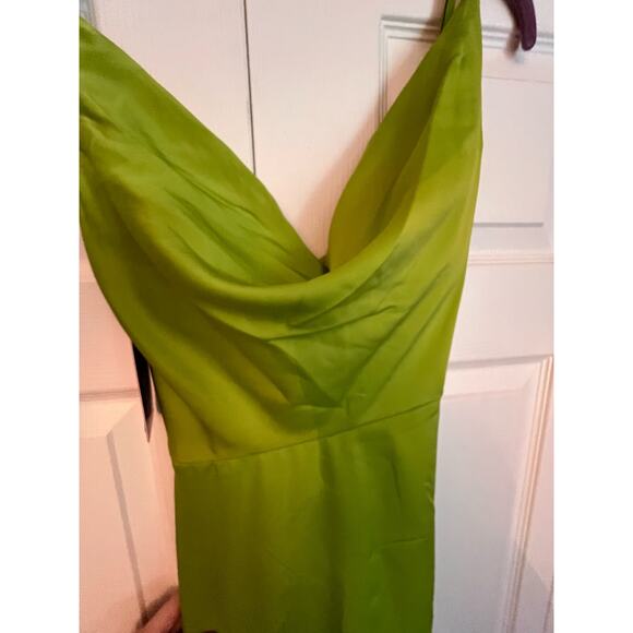 Abby Paris Sz 6 Cowl Neck Corset Back Neon Green Long Gown w/ Ruched Side‎ NEW! - Picture 6 of 7